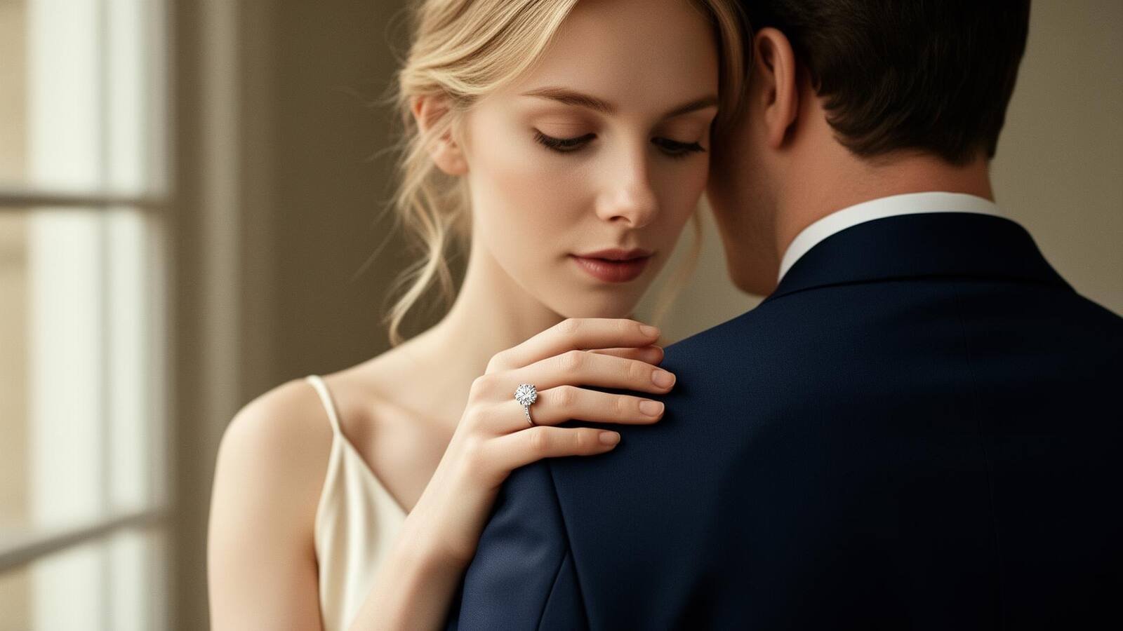 An engagement ring presented in an intimate proposal moment